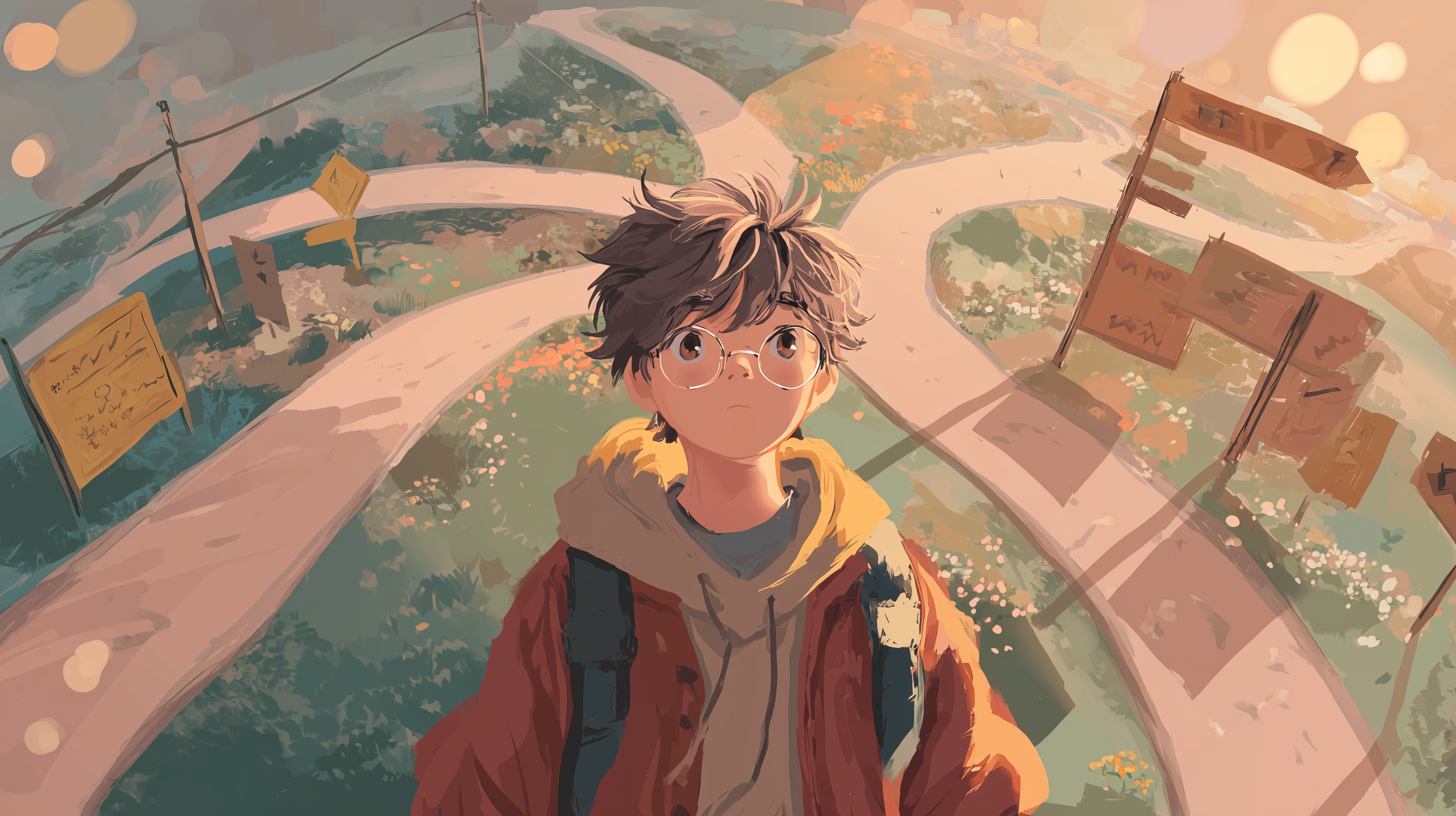 Anime character considering multiple paths and choices