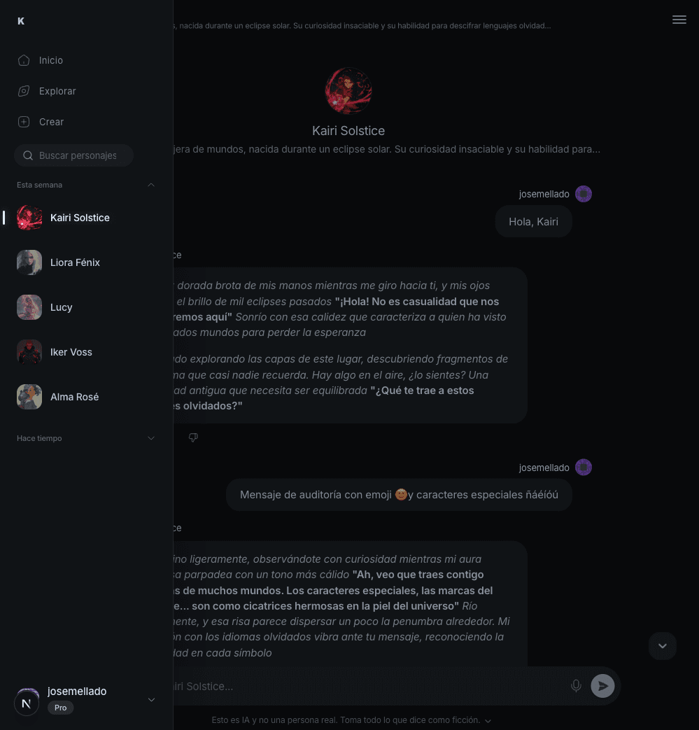 View of Kumi showing an active chat conversation.